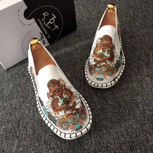 Embroidered Men's Casual Loafers Summer Fashion Slip on Male Canvas Shoes Lightweight Breathable Flat Shoes