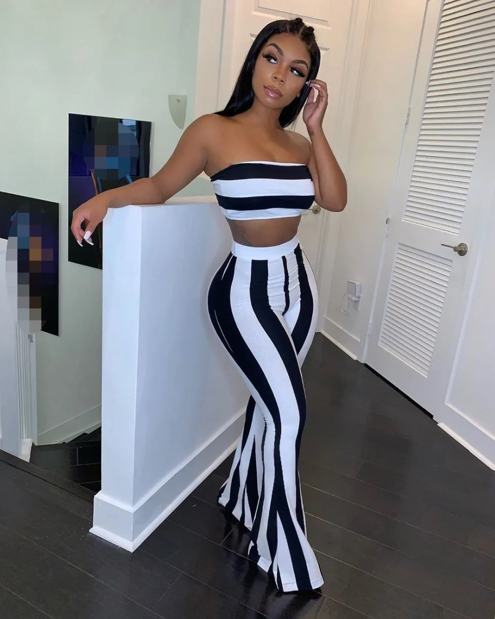 Two Piece Set Women Striped 2 Piece Set Women Outfits Crop Top Pants Two Pieces Sets Summer Clothes for Female Sexy Women's Suit