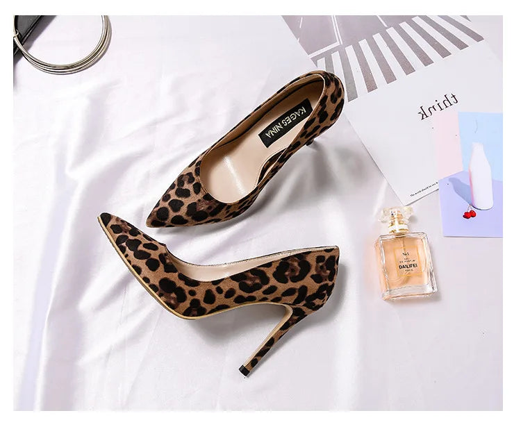 Autumn Sexy Leopard Print Women's Shoes High Heels 6-10CM Elegant Office High Heels Women's Sandals Pointed Luxury Single Shoes