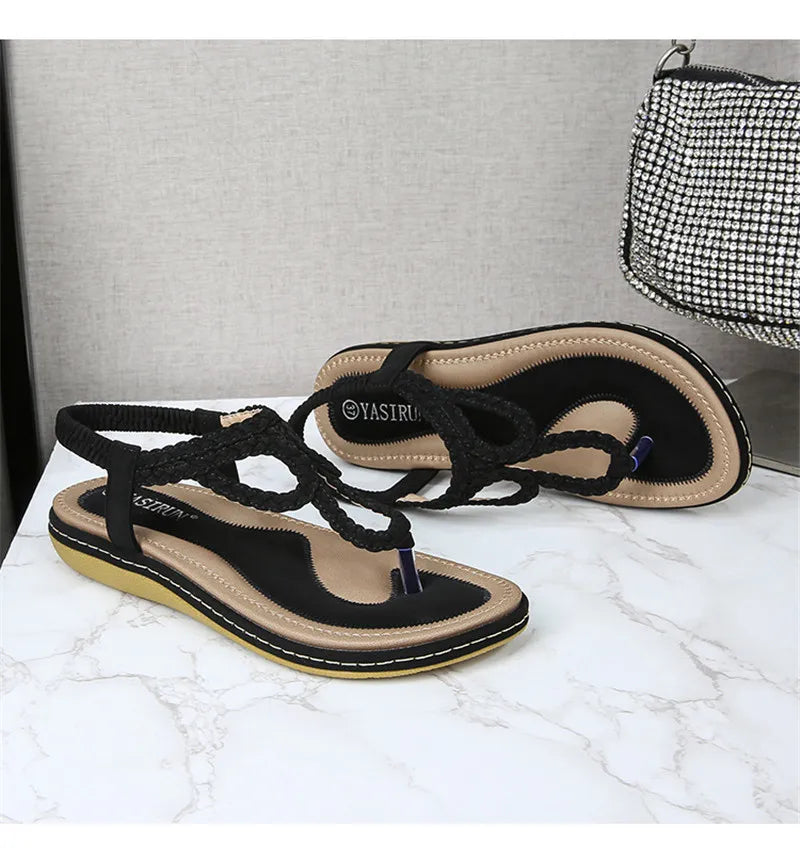 BEYARNE Women Sandals Flip Flops Summer Flat Shoes Woman Bohemian Sandals Ladies Vacation Beach Sandales Femme