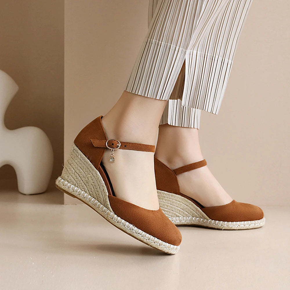 Spring New Women Espadrilles Leisure Wedges High Heels Lady Pumps Foothold Shoes Heel Slip On Round Toe for Femme Chaussures