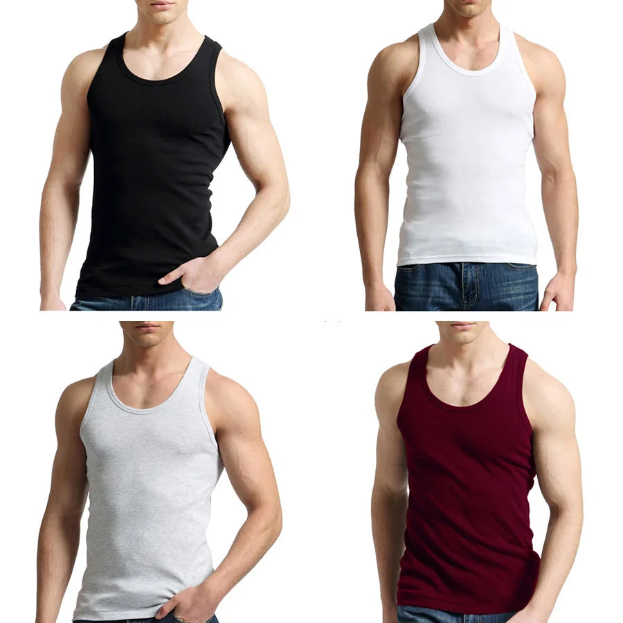 Tank Tops Men Fitness Cool Summer 100% Cotton Vest Male Sleeveless Tops Gym Slim Casual Undershirt Mens Gift 10 Colors 1PCS