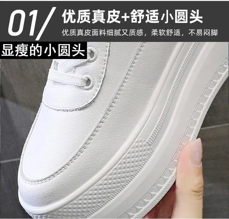 New Spring Autumn White Hidden Wedge Heels Casual Shoes Woman 9CM Platform Shoes Elevator High-heels Walking Sneakers Women