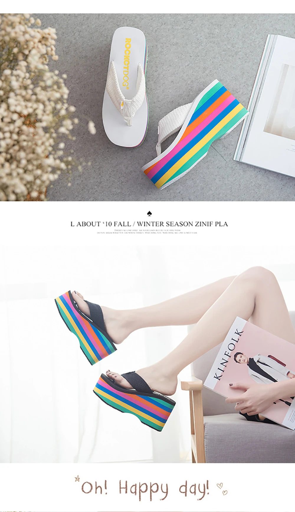 Women Flip Flops Beach Shoes Wedge Sandals Super High 10CM Heels Casual Peep Toe Platform Slippers Rainbow Summer Woman Slippers