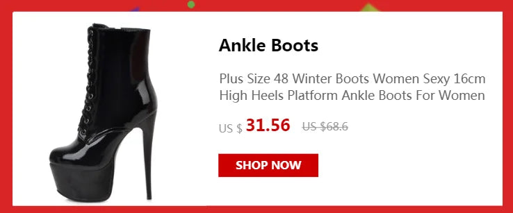 Luxury Women's Ankle Boots High Heels Platform Short Boot Zipper Gold Silver Pink Red Party Dance Shoes Female Large Size 45 48