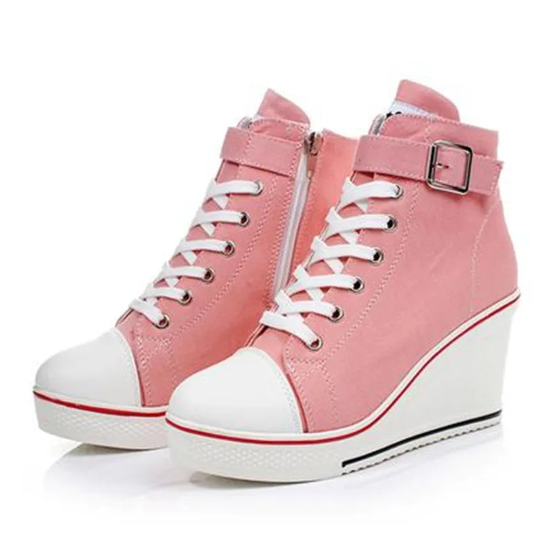 hot Canvas Shoes Women Wedges High Top Platform Shoes Woman Casual Trainers Elevator Shoe High Heels Zapatos Mujer size 35--43