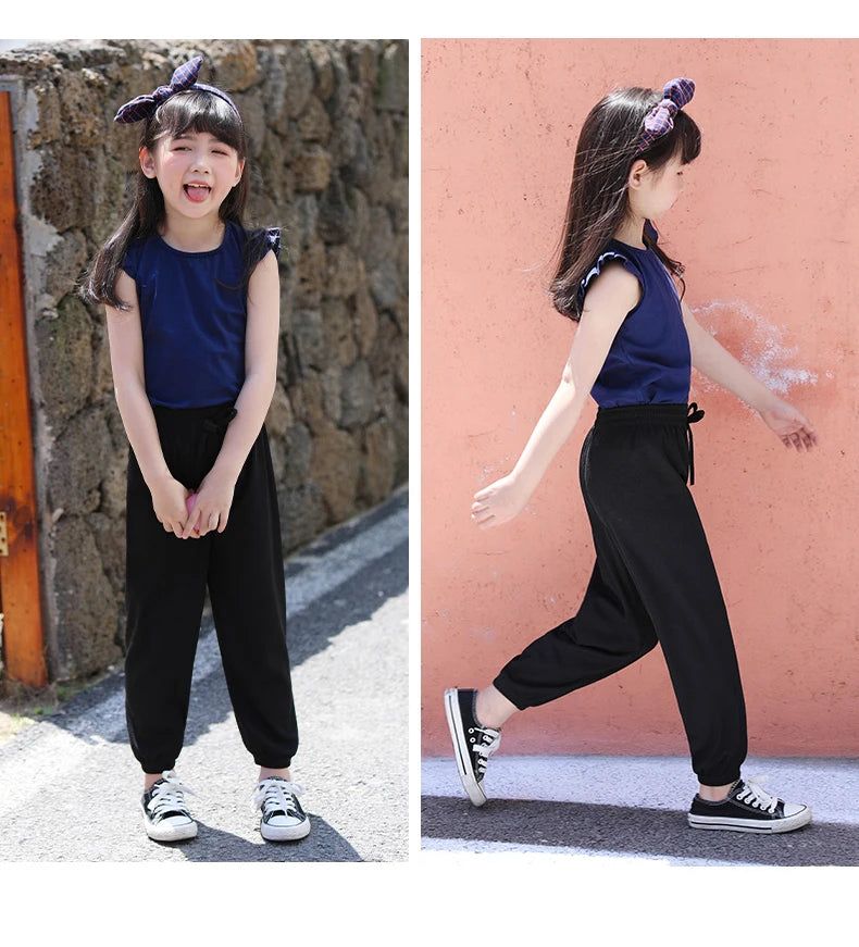 Kids Clothes for Teen Girls Pink Pants 2 To 12 Year Fashion 2022 Summer Green Casual Wide Leg Pants Children Loose Cool Trousers