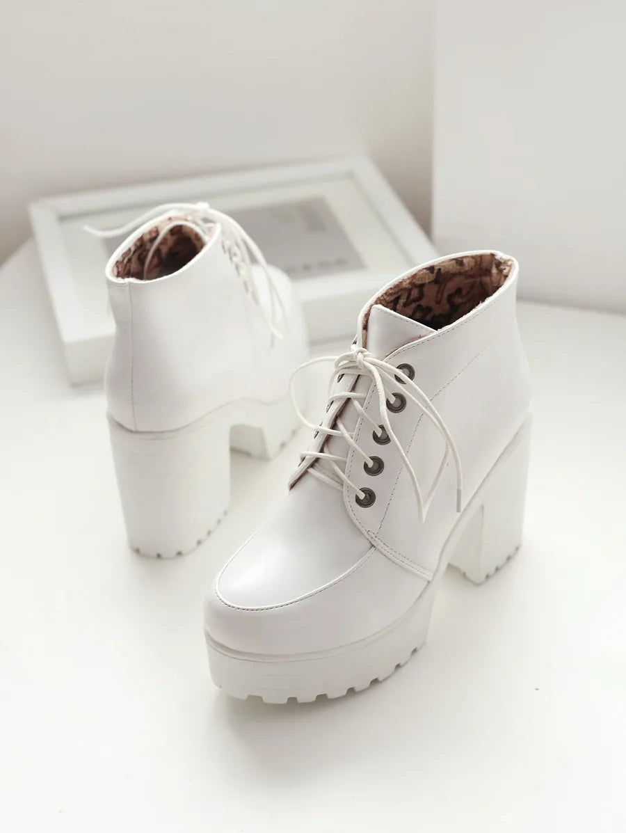 Lace Up Sexy Women's Ankle Boot Spring Autumn Fashion Platform Punk High Heels Black White Red Pumps Autumn Rubber Shoes Woman