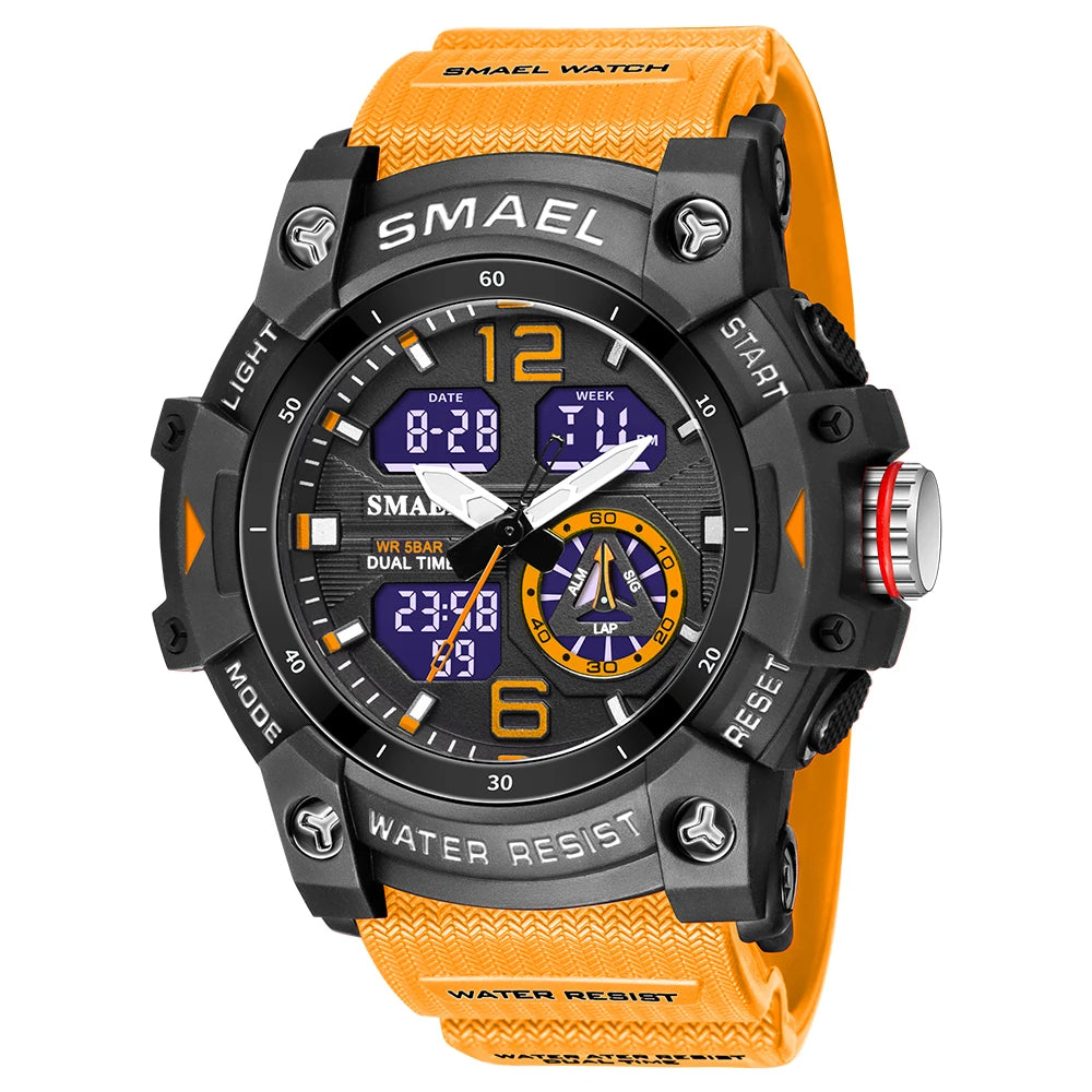 SMAEL 8007 Men's Analog Digital Dual Display Sport Watch - 50M Waterproof LED Backlight Alarm Stopwatch Chronograph Shockproof