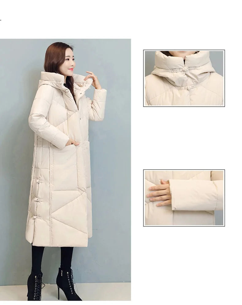 Winter Long Coat Women's 2025 Fashion New Thicken Cotton padded Warm Snow Outerwear Loose Female Windproof Hooded Jacket Parkas