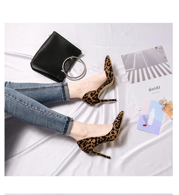 Autumn Sexy Leopard Print Women's Shoes High Heels 6-10CM Elegant Office High Heels Women's Sandals Pointed Luxury Single Shoes
