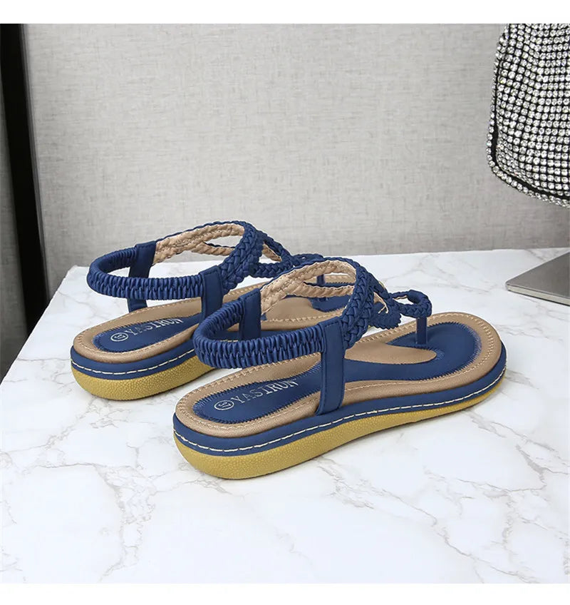 BEYARNE Women Sandals Flip Flops Summer Flat Shoes Woman Bohemian Sandals Ladies Vacation Beach Sandales Femme