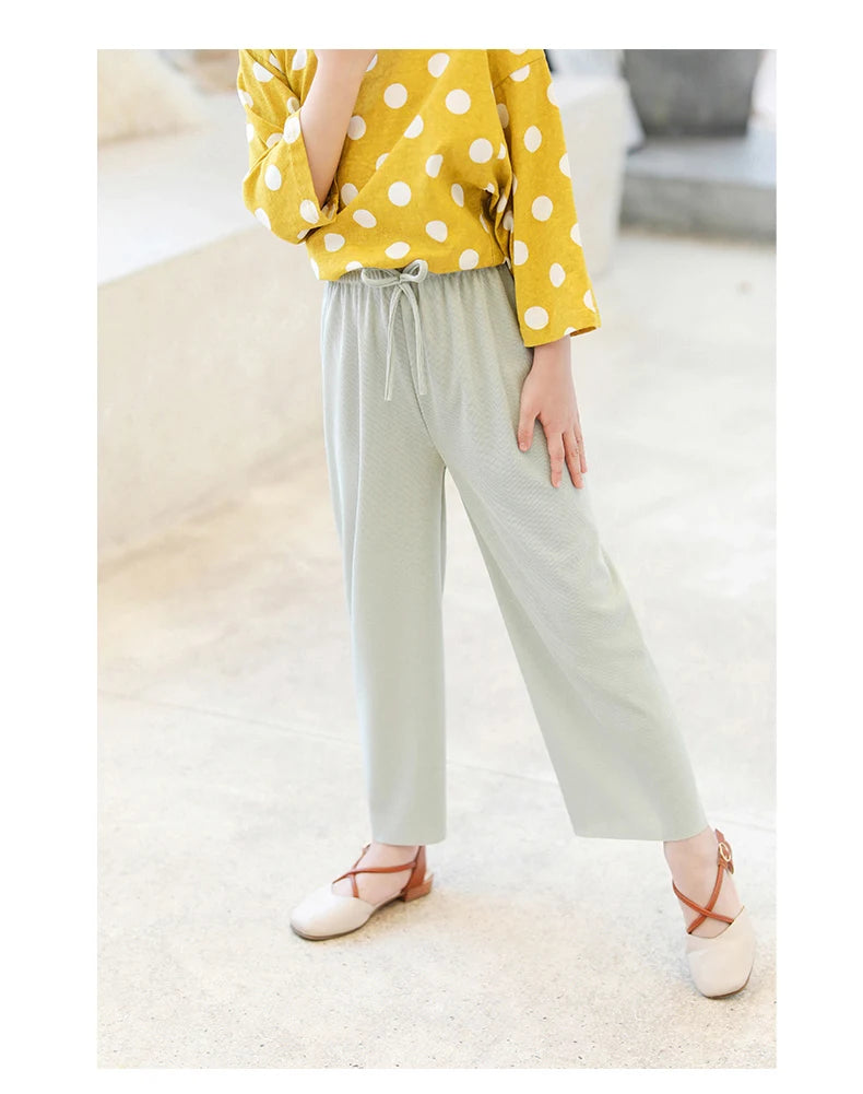 Kids Clothes for Teen Girls Pink Pants 2 To 12 Year Fashion 2022 Summer Green Casual Wide Leg Pants Children Loose Cool Trousers