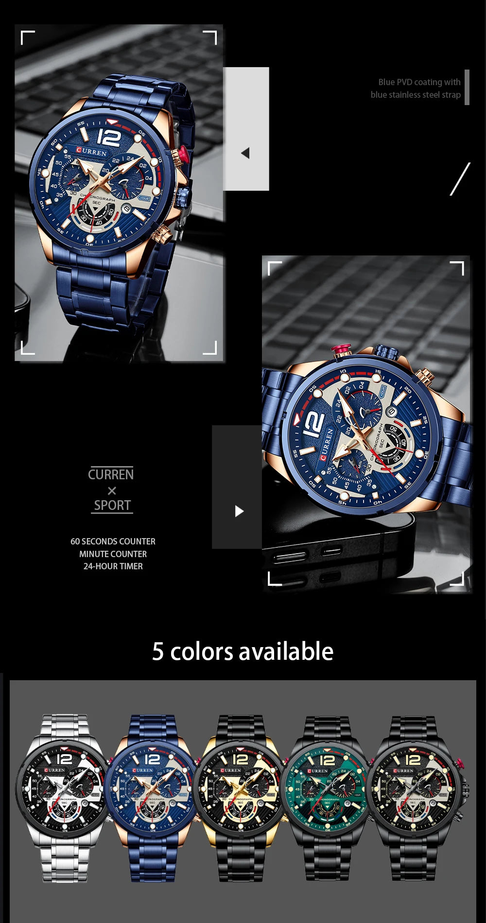 CURREN Luxury Brand Sport Wristwatches for Man Luminous Quartz Watches Casual Chronograph Stainless Steel Male Clock