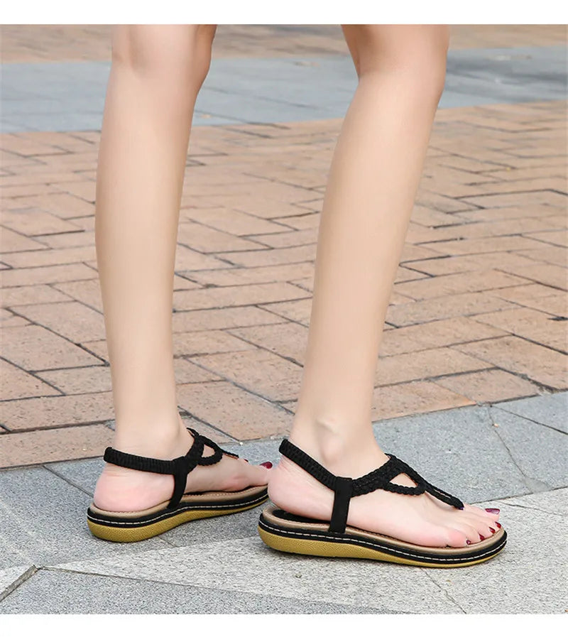 BEYARNE Women Sandals Flip Flops Summer Flat Shoes Woman Bohemian Sandals Ladies Vacation Beach Sandales Femme