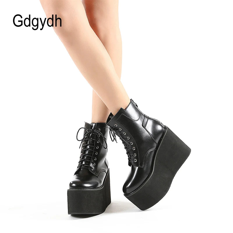 Gdgydh Big Size 43 Platform High Heels Cosplay Fashionable Autumn Ankle Boots Platform Women Wedges Heel  Model Catwalk Shoes