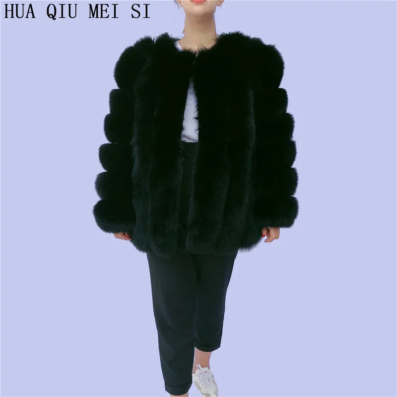 HUAQIUMEISI Real fox fur coat women's autumn and winter vertical bar natural fox jacket new fashion silver fox fur coat