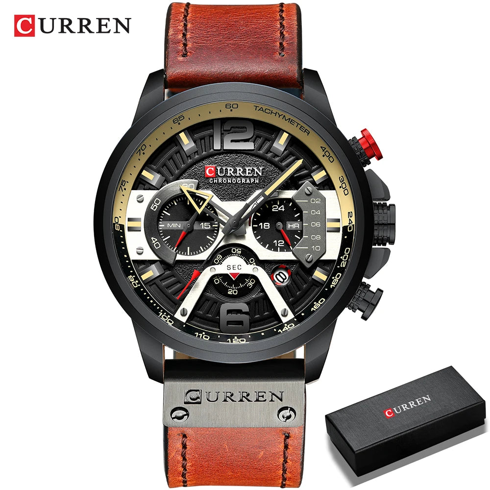 CURREN New Men's Casual Sports Chronograph Blue Top Brand Luxury Military Leather Watch Calendar Clock Relogio Masculino