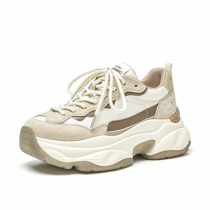 BeauToday Casual Sneakers Women Suede Leather Breathable Mesh Mixed Color Thick Sole Platform Shoes Ladies Flats Handmade 29430