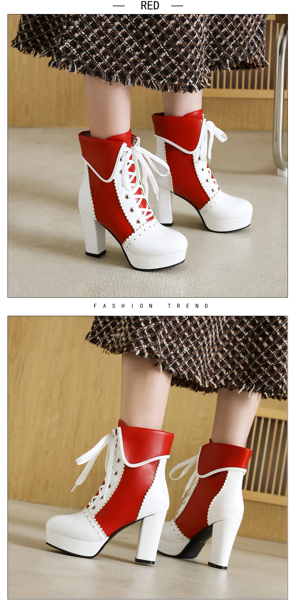 Gdgydh Korean Sweet Cosplay Lolita Shoes Women Ankle Boots High Heels Ruffles Dress Wedding Shoes Bride Mixed Colors Lace Up