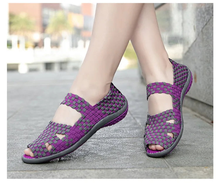 Women Flats Woven Shoes Breathable Summer Sneakers Female Casual Shoes For Walking Comfort Women Tenis Non-slip Zapatos Mujer