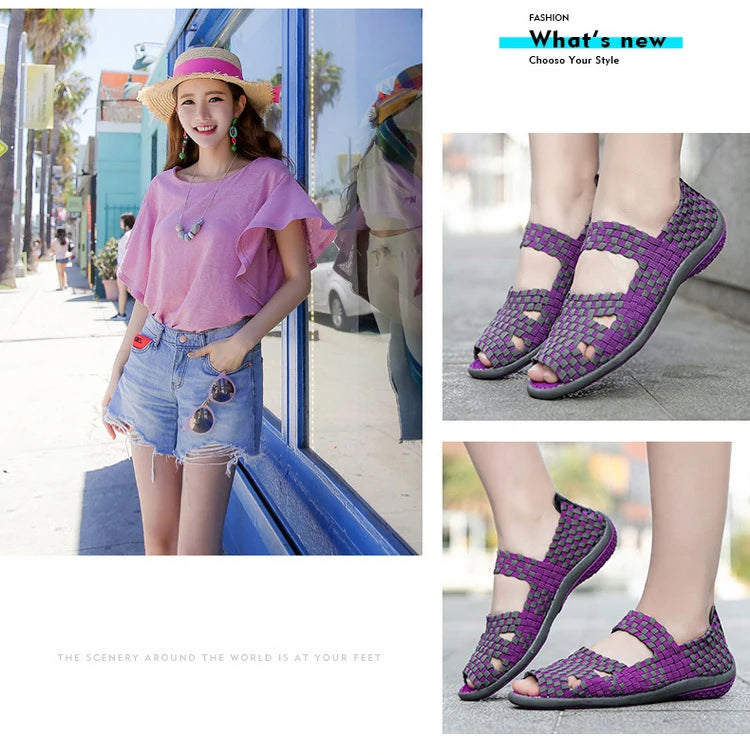 Women Flats Woven Shoes Breathable Summer Sneakers Female Casual Shoes For Walking Comfort Women Tenis Non-slip Zapatos Mujer