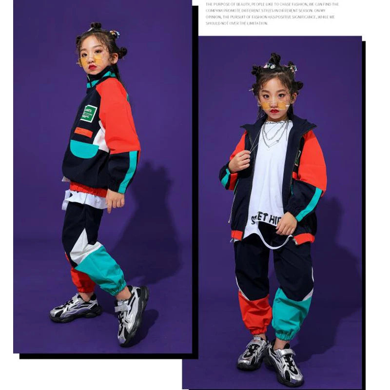 Kid Fashion Cool Hip Hop Clothing  Top Pullover Pocket Running Casual Pants for Girls Boys Jazz Dance Costume Clothes