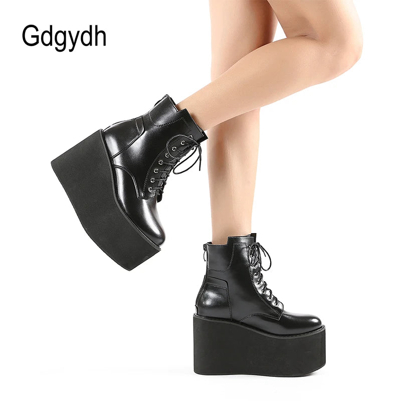 Gdgydh Big Size 43 Platform High Heels Cosplay Fashionable Autumn Ankle Boots Platform Women Wedges Heel  Model Catwalk Shoes