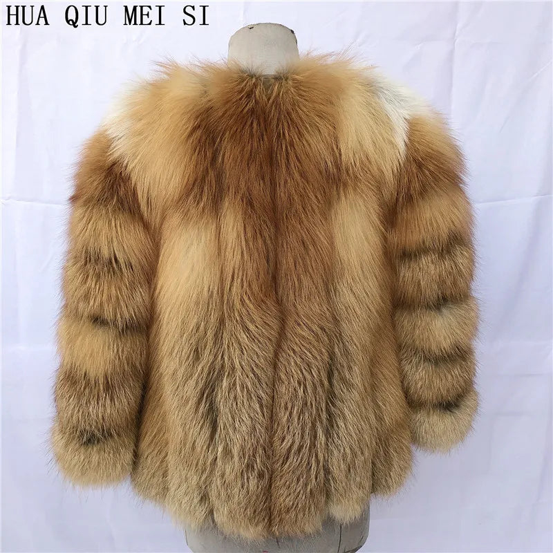 HUAQIUMEISI Real fox fur coat women's autumn and winter vertical bar natural fox jacket new fashion silver fox fur coat