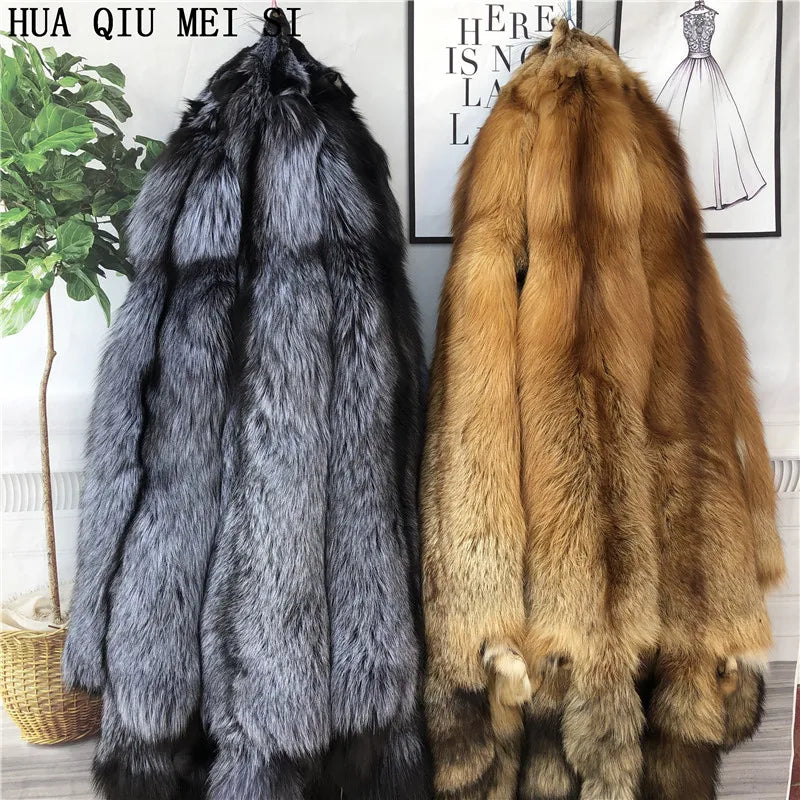 HUAQIUMEISI Real fox fur coat women's autumn and winter vertical bar natural fox jacket new fashion silver fox fur coat