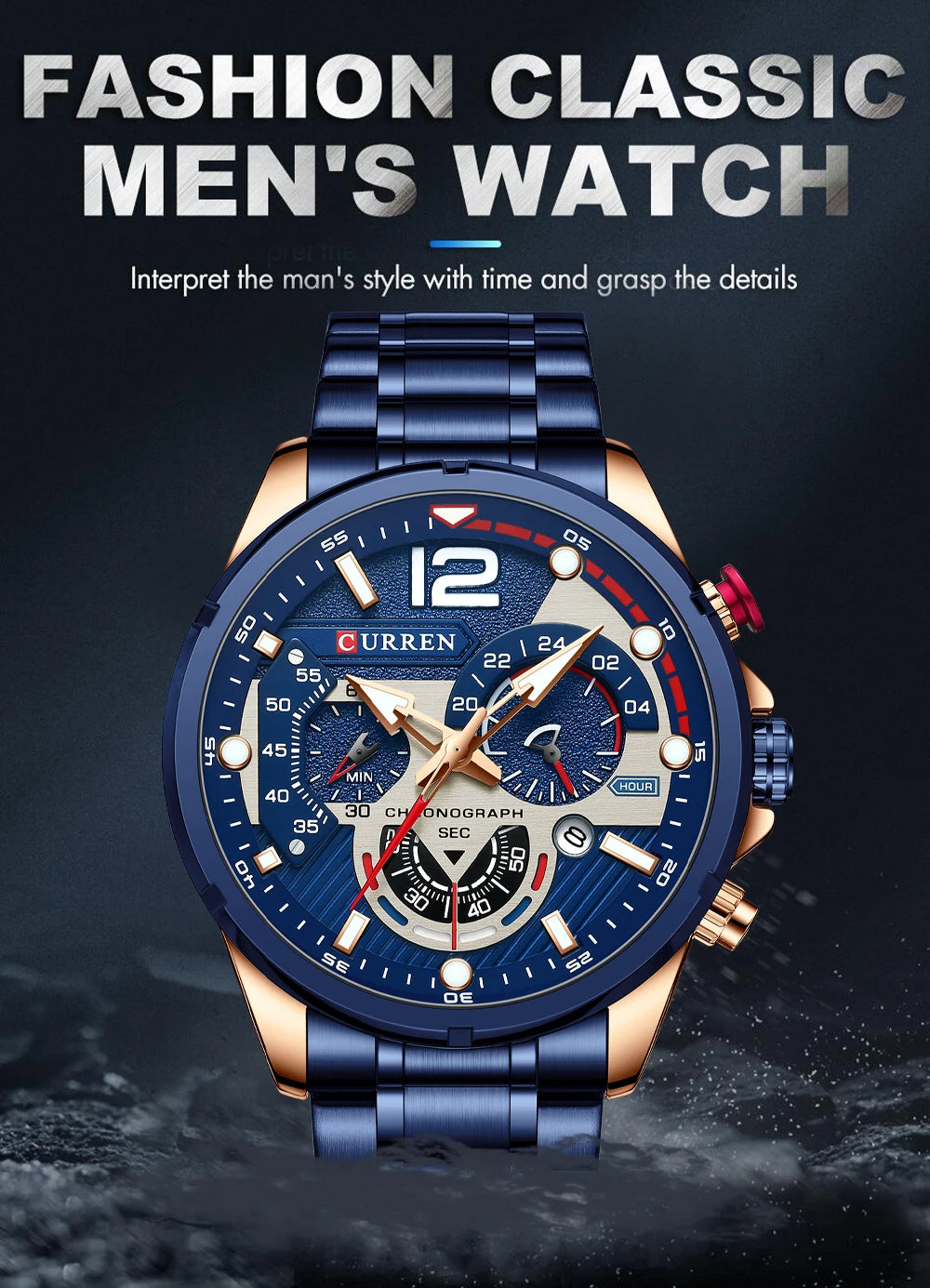 CURREN Luxury Brand Sport Wristwatches for Man Luminous Quartz Watches Casual Chronograph Stainless Steel Male Clock