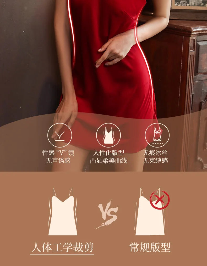 Nightgowns Women Soft V-neck Satin Sleeveless Sleepshirts Summer Sexy Sleepwear Lingerie Korean Style Fashion Nightdress Female