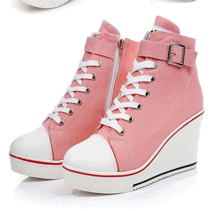 hot Canvas Shoes Women Wedges High Top Platform Shoes Woman Casual Trainers Elevator Shoe High Heels Zapatos Mujer size 35--43