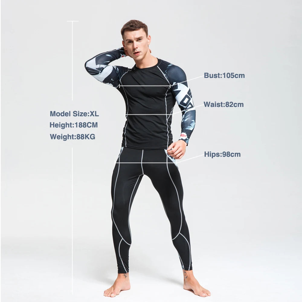 Men's Sports Suit MMA rashgard male Quick drying Sportswear Compression Clothing Fitness Training kit Thermal Underwear leggings