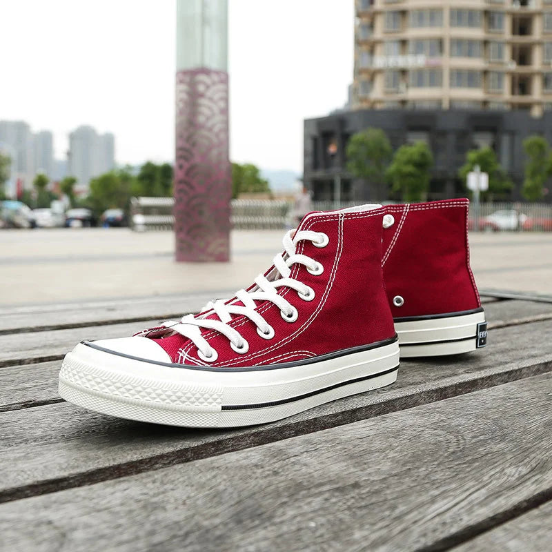 Classic Solid Black Unisex Canvas Shoes  New Spring High-top Outdoor Casual Sneakers Comfortable Breathable Footwear 35-44