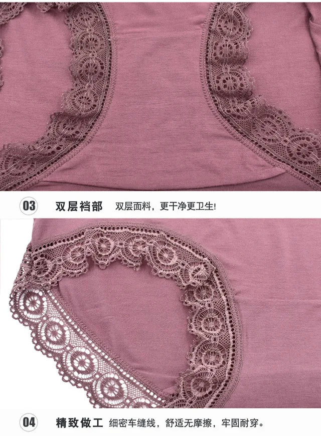 Women's Cotton Underwear Sexy Lace Panties Plus Size Fashion Solid Color  Briefs High Waist Seamless Underpants Female Lingerie