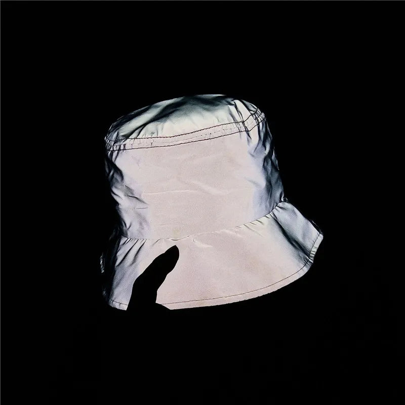 Outdoor Sports Club Party Silver Grey Reflective Luminous peaked caps Panama Bucket Hats Men Women  baseball cap Flat caps BAZAARHUBO