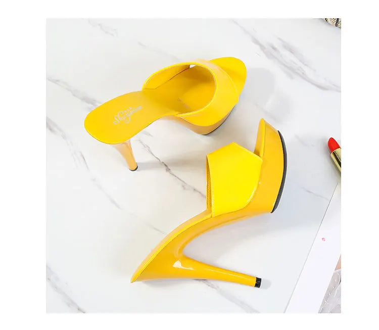 Slippers Women Summer 2021 New Black High Heels 9cm 13 CM 15cm Color Club Sexy High Platform Thin Heels  Party Girl Show Sandals