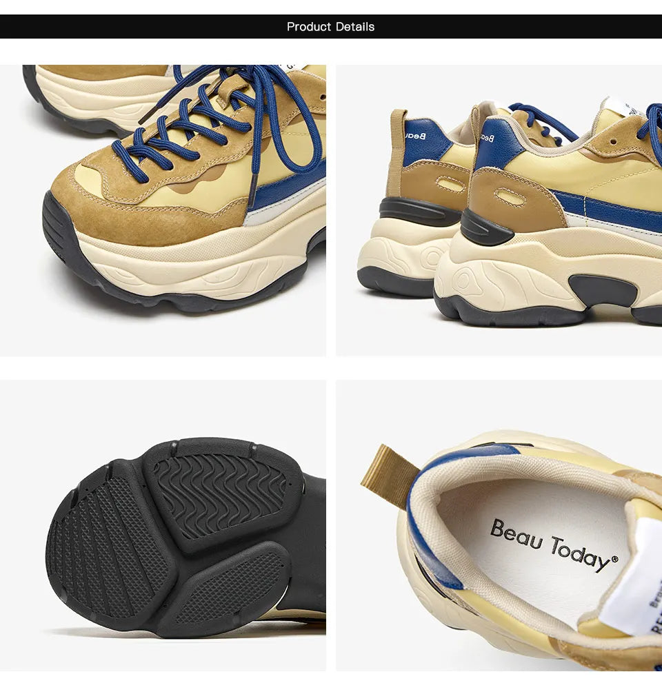 BeauToday Casual Sneakers Women Suede Leather Breathable Mesh Mixed Color Thick Sole Platform Shoes Ladies Flats Handmade 29430