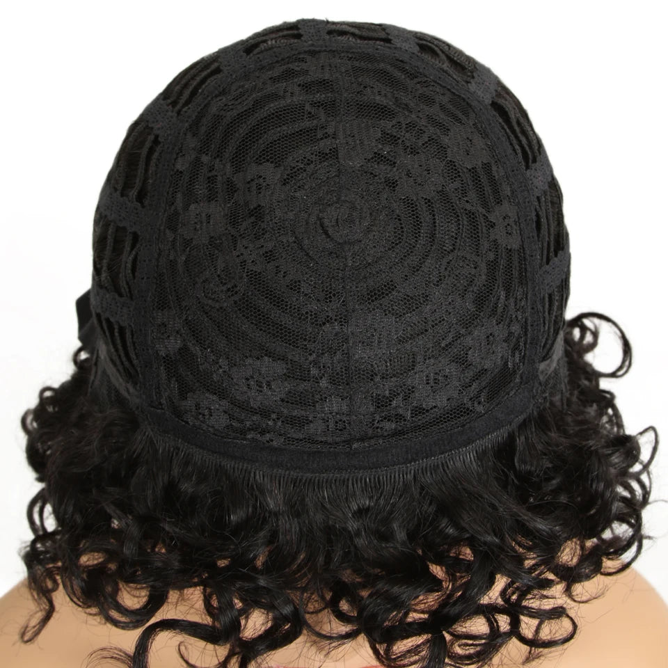 Sleek Short Human Hair Wigs 100% Remy Brazilian Curly Human Hair Wig 10 Inch Water Wave  Wig Natural Black Wigs For Black Women