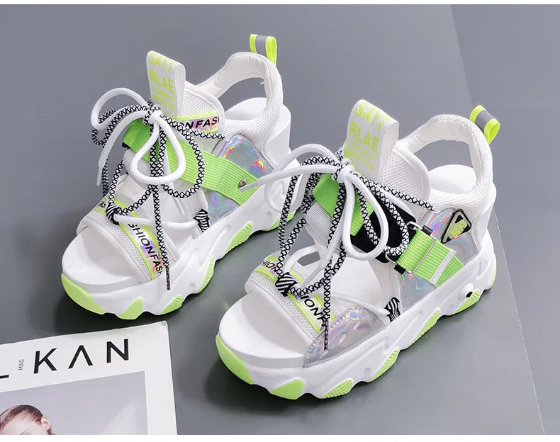Comemore 2022 Platform Gladiator Sandals Lace Up White Sandals Women High Heels Wedges Casual Sports Shoes Woman Spring Summer