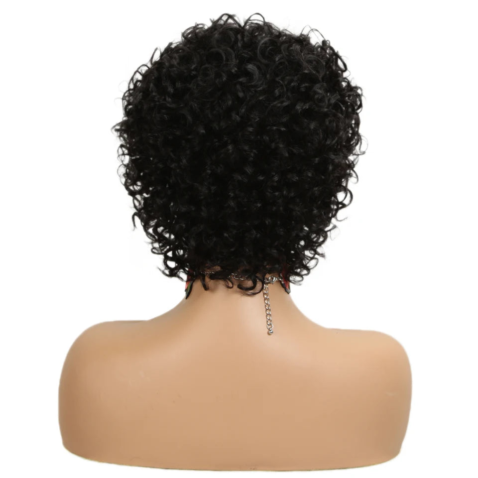Sleek Short Human Hair Wigs 100% Remy Brazilian Curly Human Hair Wig 10 Inch Water Wave  Wig Natural Black Wigs For Black Women