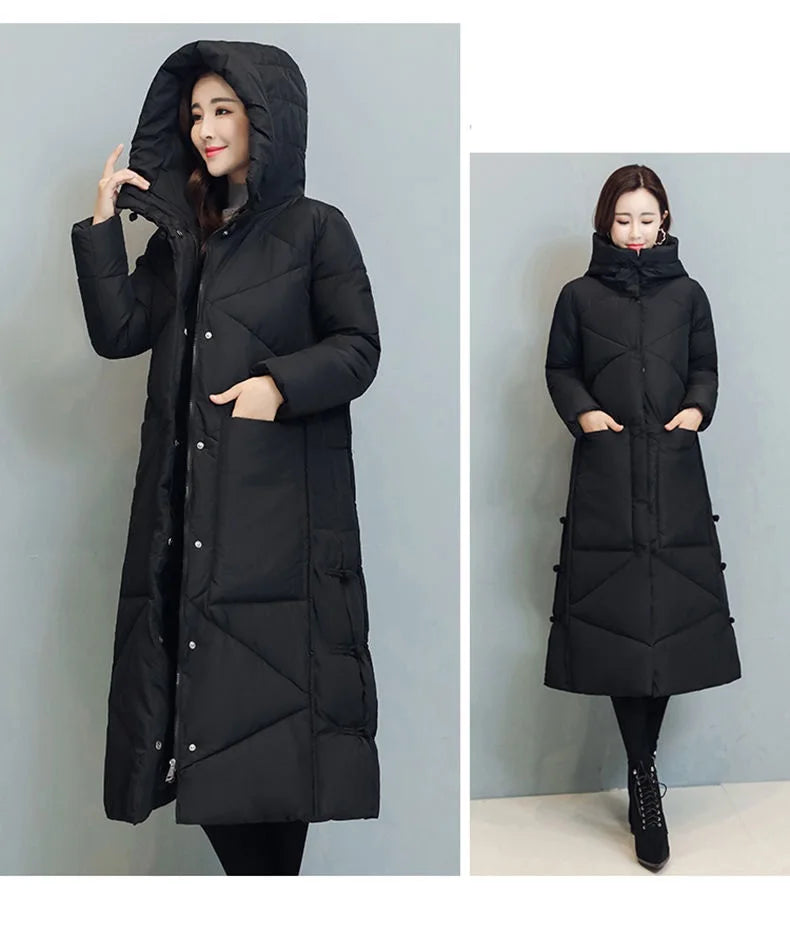Winter Long Coat Women's 2025 Fashion New Thicken Cotton padded Warm Snow Outerwear Loose Female Windproof Hooded Jacket Parkas