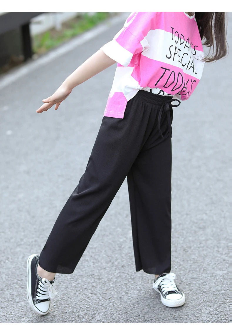 Kids Clothes for Teen Girls Pink Pants 2 To 12 Year Fashion 2022 Summer Green Casual Wide Leg Pants Children Loose Cool Trousers