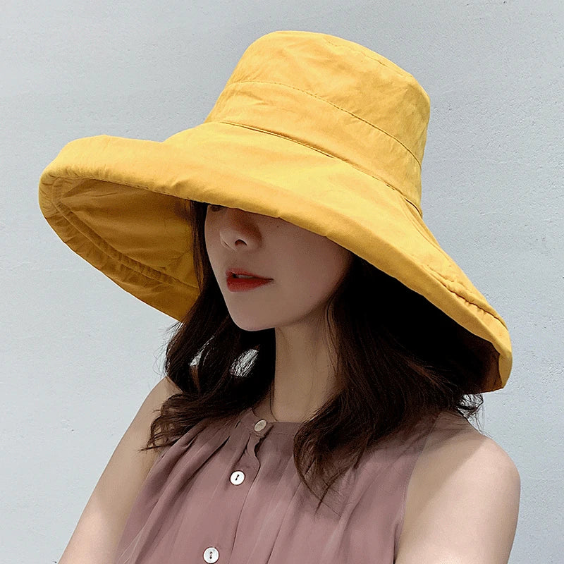 K34 Women's Hat Bucket hat Panamanian Women  Four Seasons Fisherman Hat Big Brim Hat Double-Sided Fisherman Hat Sun Visor Sunhat