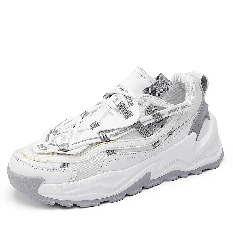 Fashion Men & Women Casual Platform White Breathable Mesh Anti-Slip Sneakers Running Shoes Autumn Winter Trend