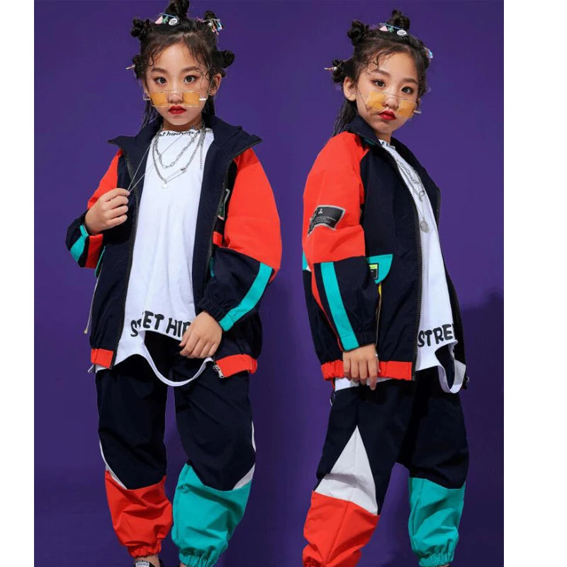 Kid Fashion Cool Hip Hop Clothing  Top Pullover Pocket Running Casual Pants for Girls Boys Jazz Dance Costume Clothes