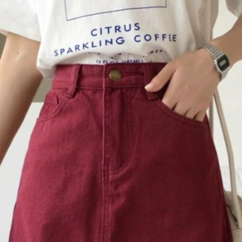 Skirts Denim High-waist Solid A-line Vintage Korean-style Womens Elegant Hip-skirt Leisure All-match Slim Fashion Summer Chic