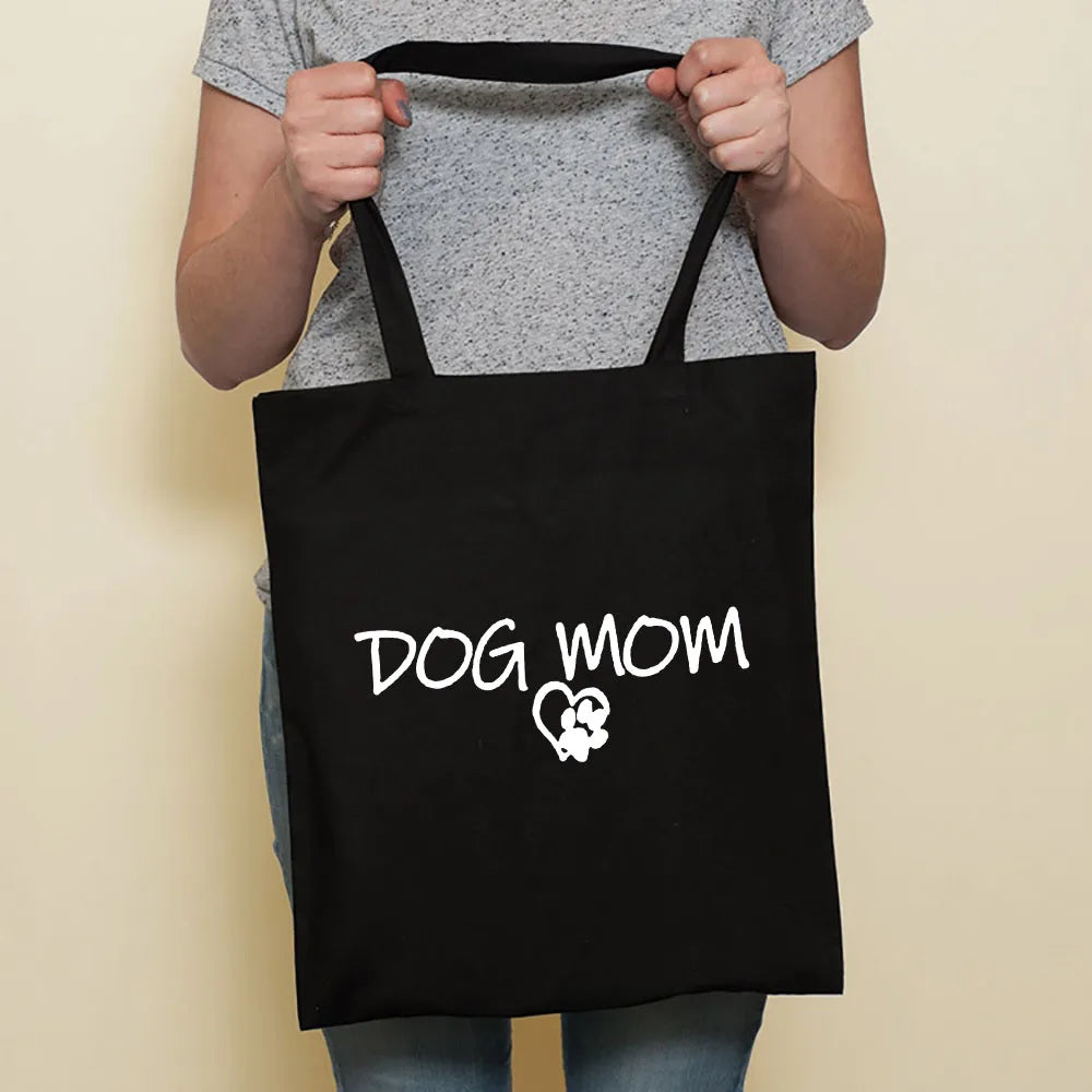Cute Dog Harajuku Fashion Shopping Black Bags Canvas Tote Bag Bulldog Mom Dachshund Reusable Cloth Bag Handbag Shoulder Bags