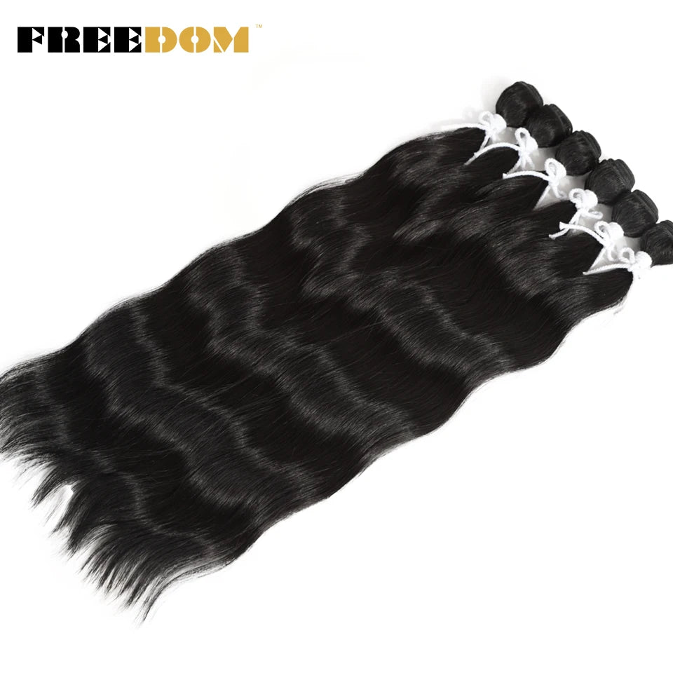 FREEDOM Synthetic Water Wave Hair Bundles 20 inch Synthetic Hair Extensions Ombre Blonde Brown Hair Weave Bundles 6Pcs/Pack